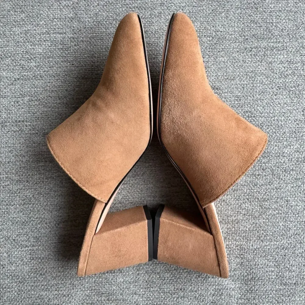 J Crew Ashen Brown Suede High Block-Heel Mules Clogs Shoes Women's Sz 6